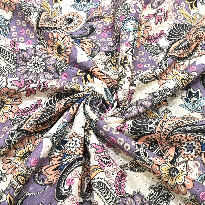 Cotton Chicken Digital Print Cutwork Embroidery Fabric - 001196-A5