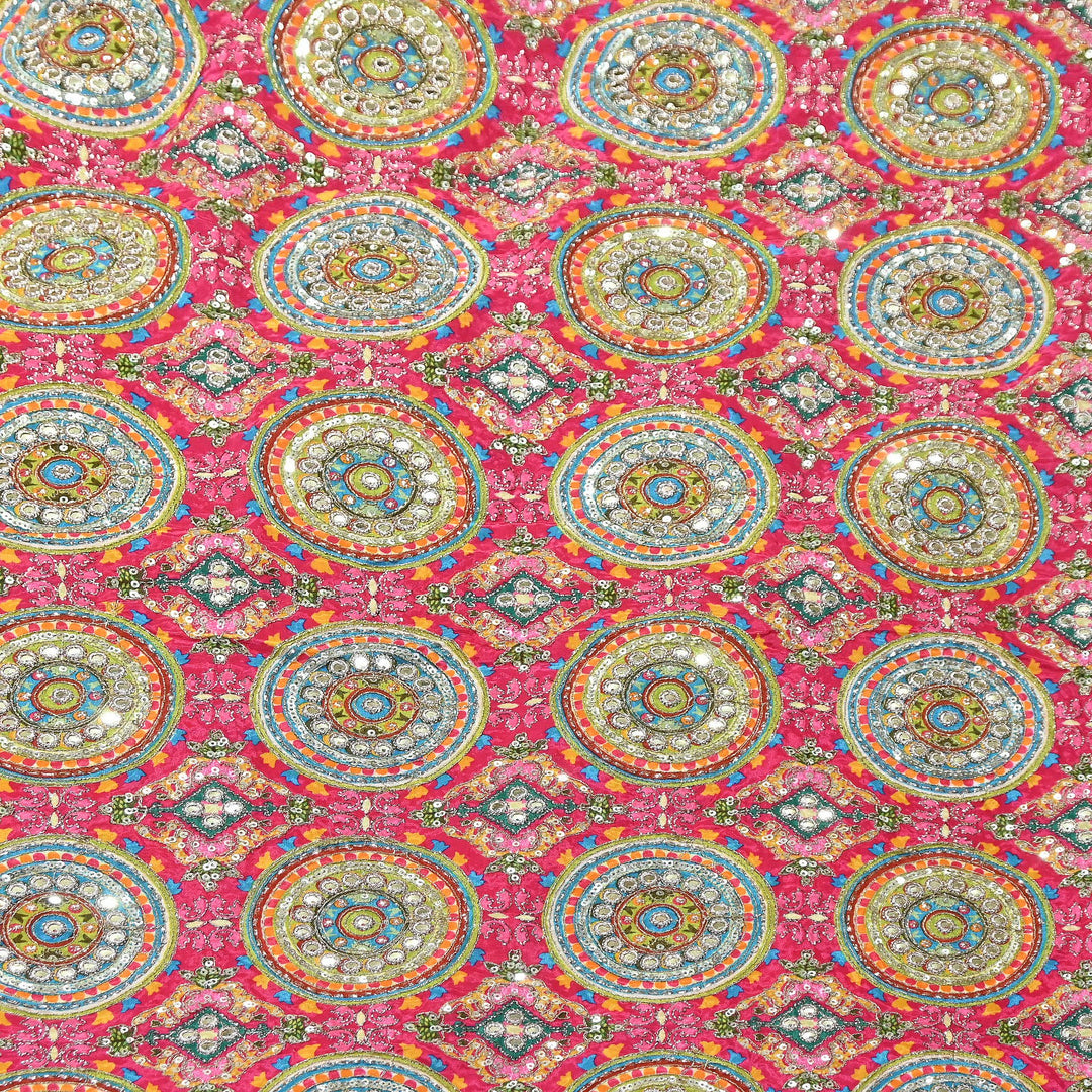Crepe Position Print Zari & Sequins Embroidery Fabric – Premium Multicolor Designer Fabric| V1157C-2