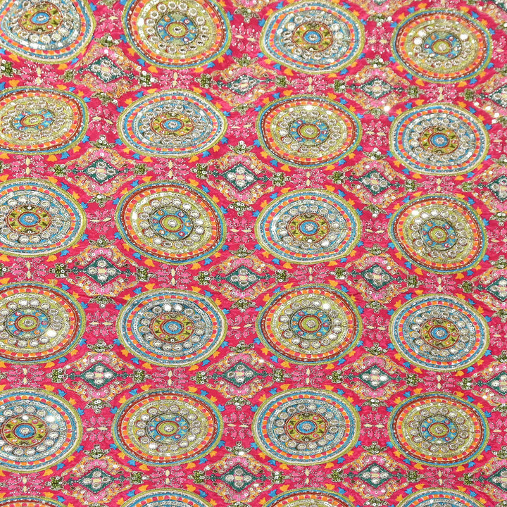 Crepe Position Print Zari & Sequins Embroidery Fabric – Premium Multicolor Designer Fabric| V1157C-2