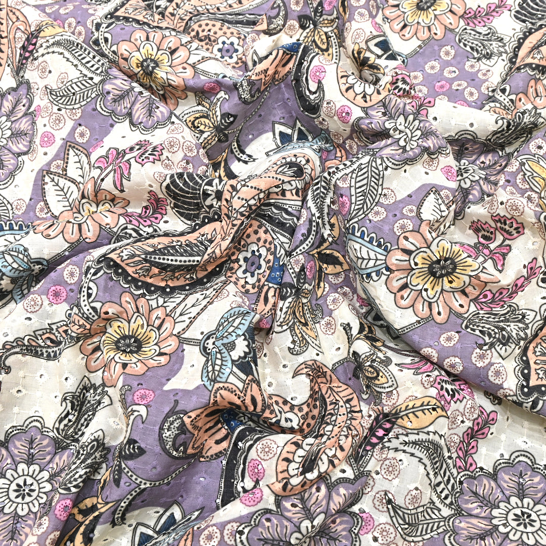 Cotton Chicken Digital Print Cutwork Embroidery Fabric - 001196-A5
