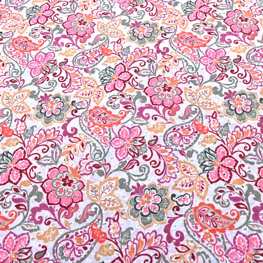 Cotton Chicken Digital Print Cutwork Embroidery Fabric - 001196-A6