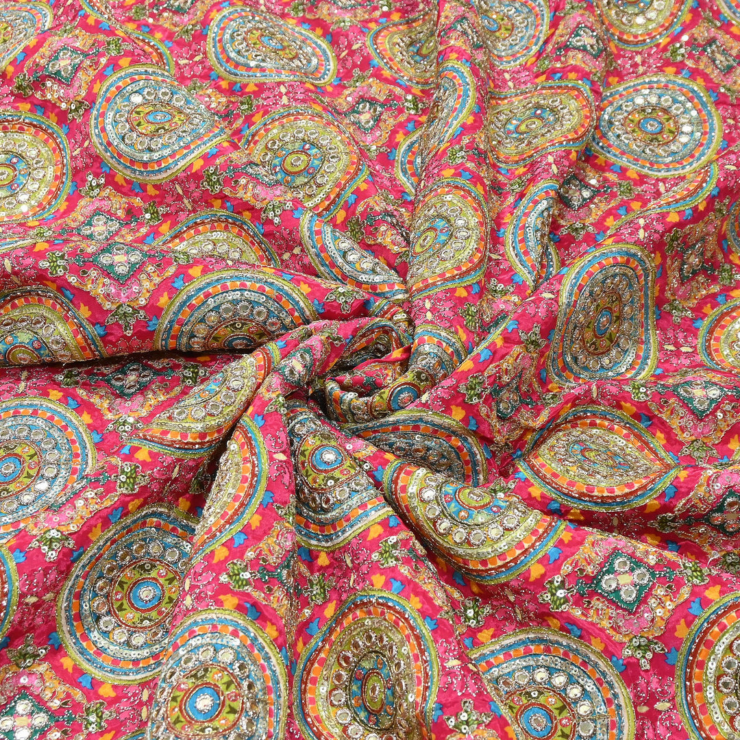 Crepe Position Print Zari & Sequins Embroidery Fabric – Premium Multicolor Designer Fabric| V1157C-2