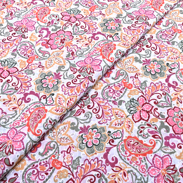 Cotton Chicken Digital Print Cutwork Embroidery Fabric - 001196-A6