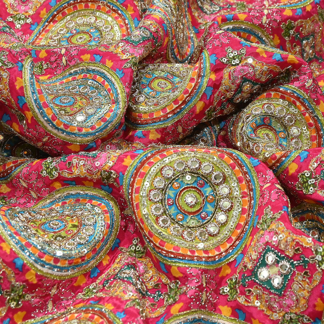Crepe Position Print Zari & Sequins Embroidery Fabric – Premium Multicolor Designer Fabric| V1157C-2