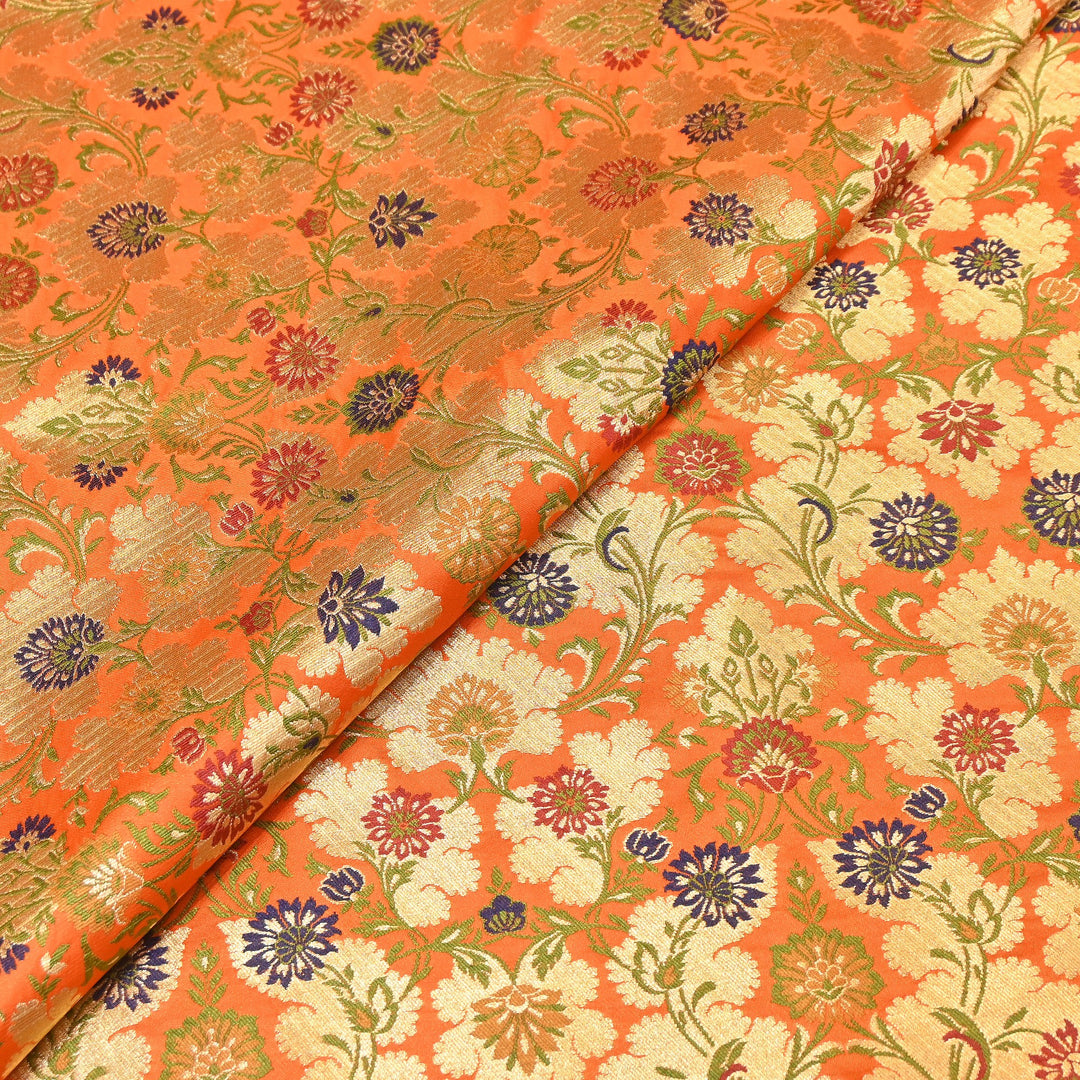 Satin Kimkhab Multi Brocade Fabric | Heavy Luxury Zari Woven Designer Fabric | RS0022-25