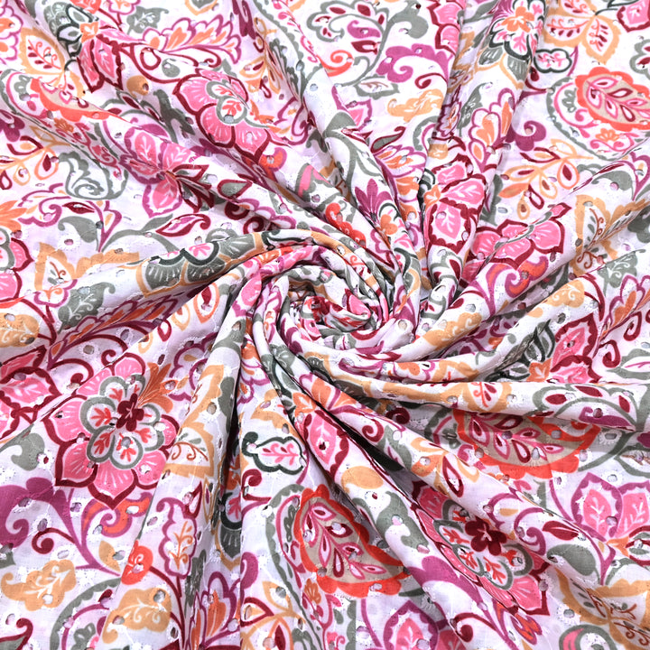 Cotton Chicken Digital Print Cutwork Embroidery Fabric - 001196-A6