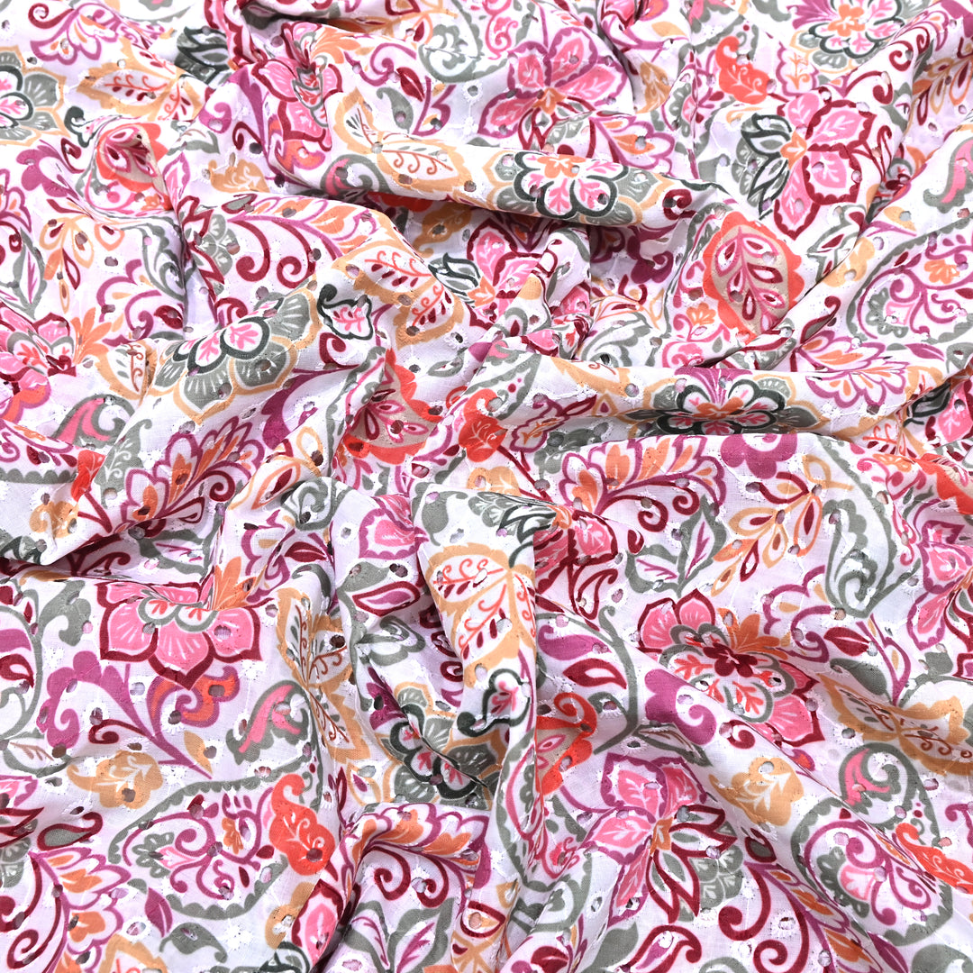 Cotton Chicken Digital Print Cutwork Embroidery Fabric - 001196-A6