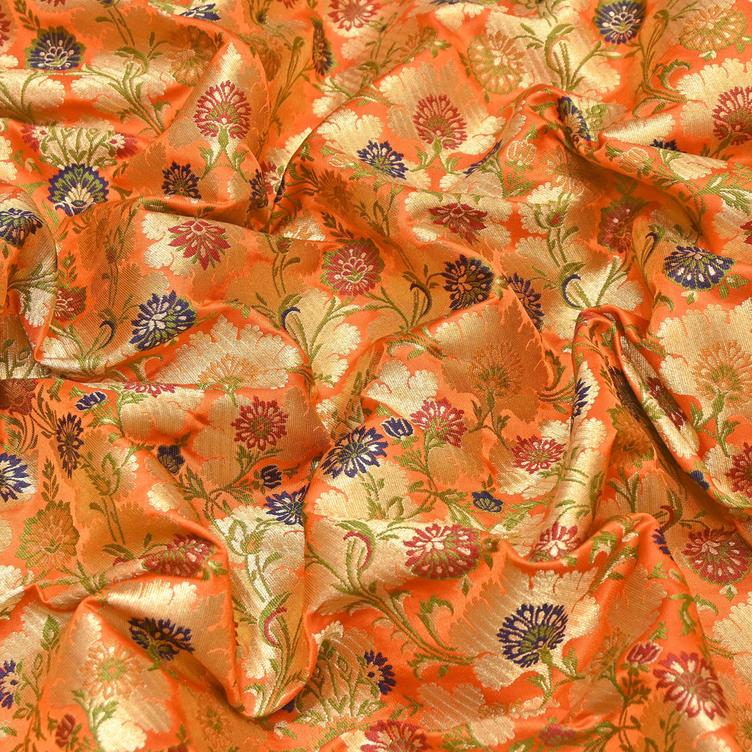 Satin Kimkhab Multi Brocade Fabric | Heavy Luxury Zari Woven Designer Fabric | RS0022-25
