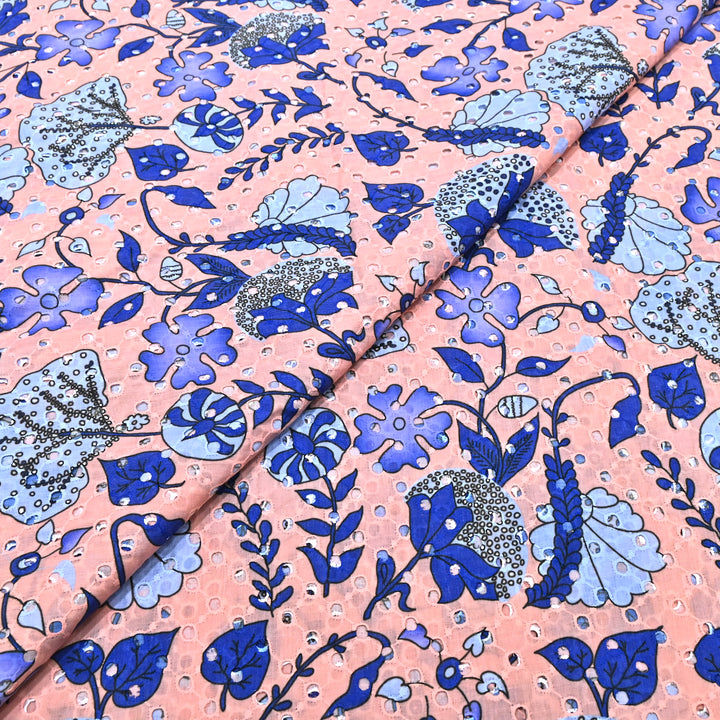Cotton Chicken Digital Print Cutwork Embroidery Fabric - 001196-A7
