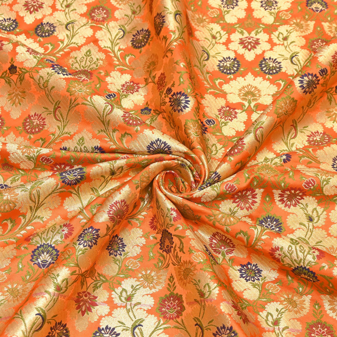Satin Kimkhab Multi Brocade Fabric | Heavy Luxury Zari Woven Designer Fabric | RS0022-25