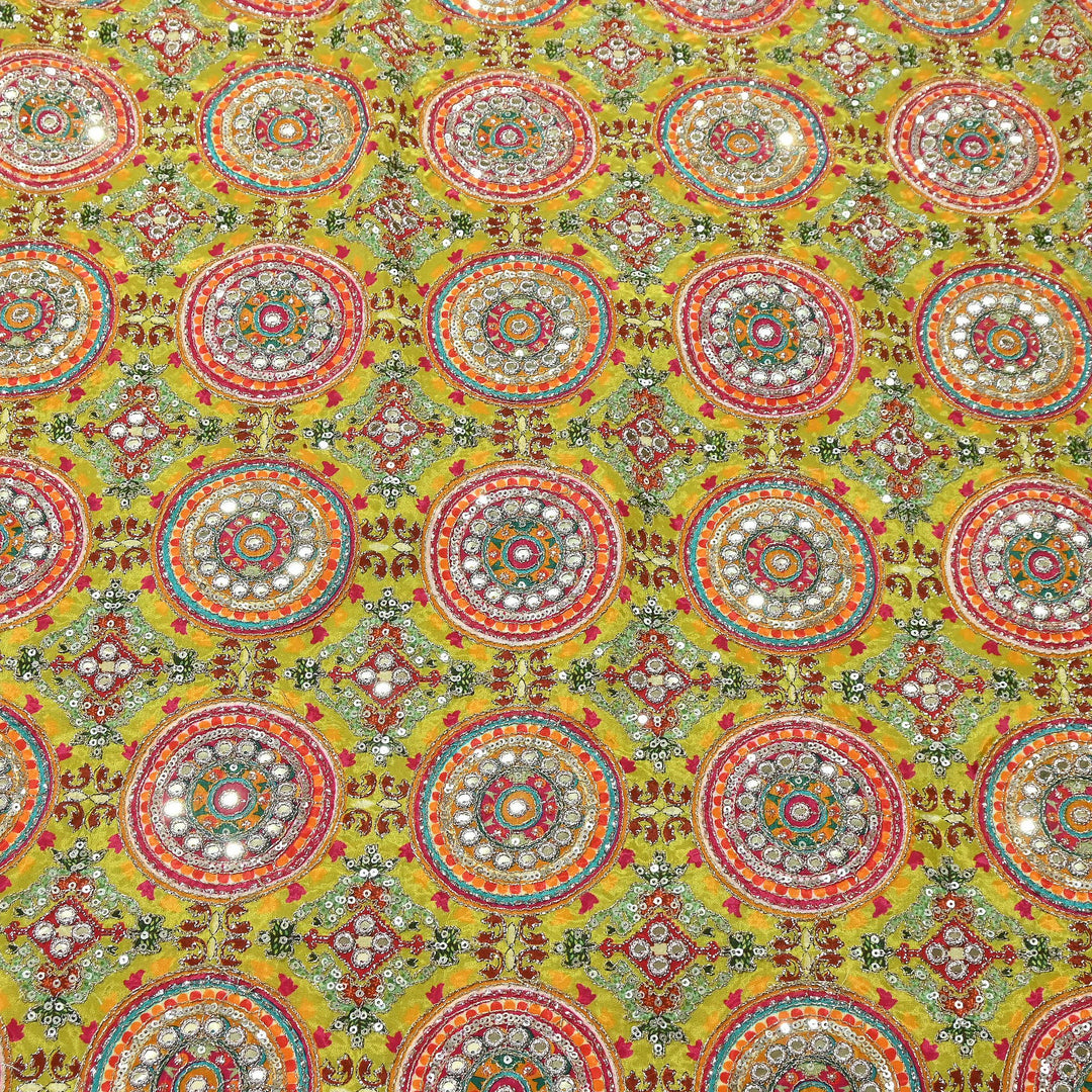 Crepe Position Print Zari & Sequins Embroidery Fabric – Premium Multicolor Designer Fabric| V1157C-4