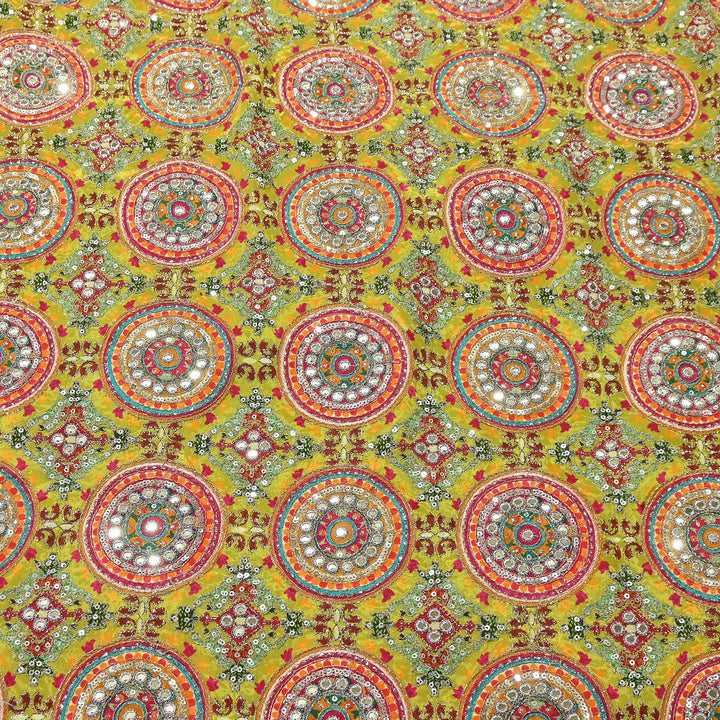 Crepe Position Print Zari & Sequins Embroidery Fabric – Premium Multicolor Designer Fabric| V1157C-4