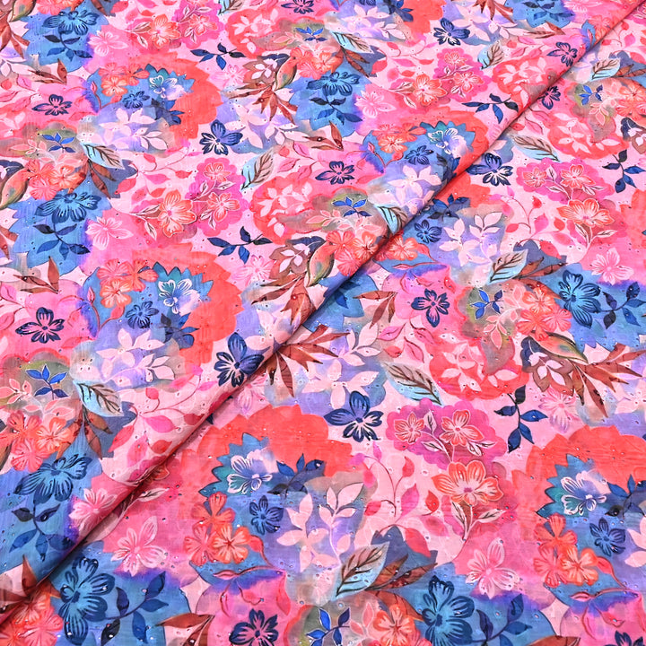 Cotton Chicken Digital Print Cutwork Embroidery Fabric - 001196-A8