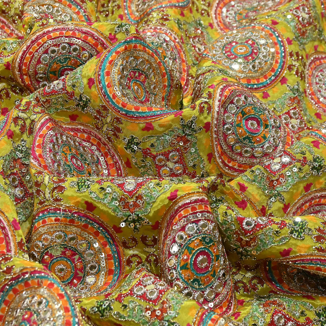 Crepe Position Print Zari & Sequins Embroidery Fabric – Premium Multicolor Designer Fabric| V1157C-4
