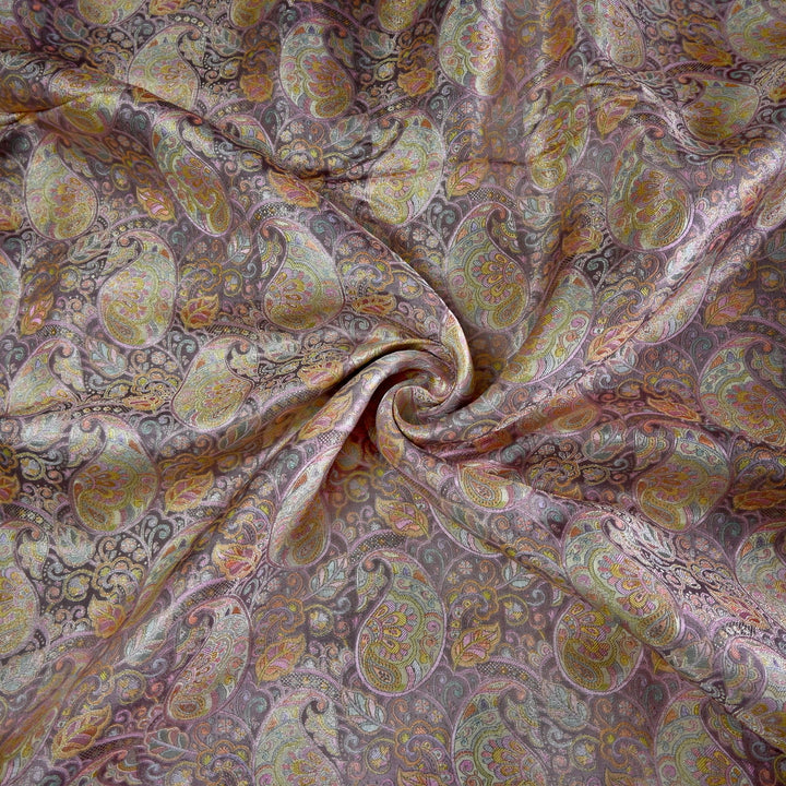 Dola Silk Position Print With Zari Jaquard Fabrics