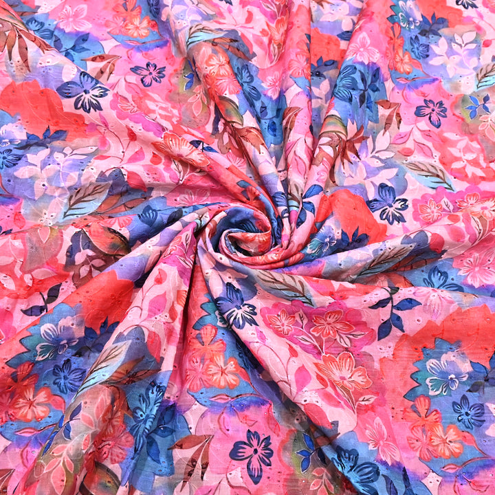 Cotton Chicken Digital Print Cutwork Embroidery Fabric - 001196-A8