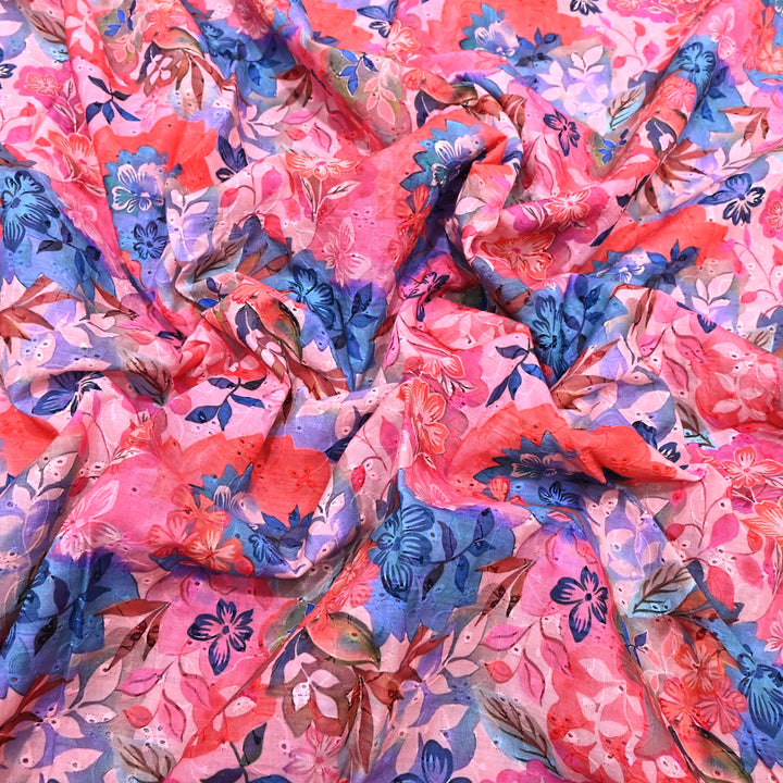 Cotton Chicken Digital Print Cutwork Embroidery Fabric - 001196-A8