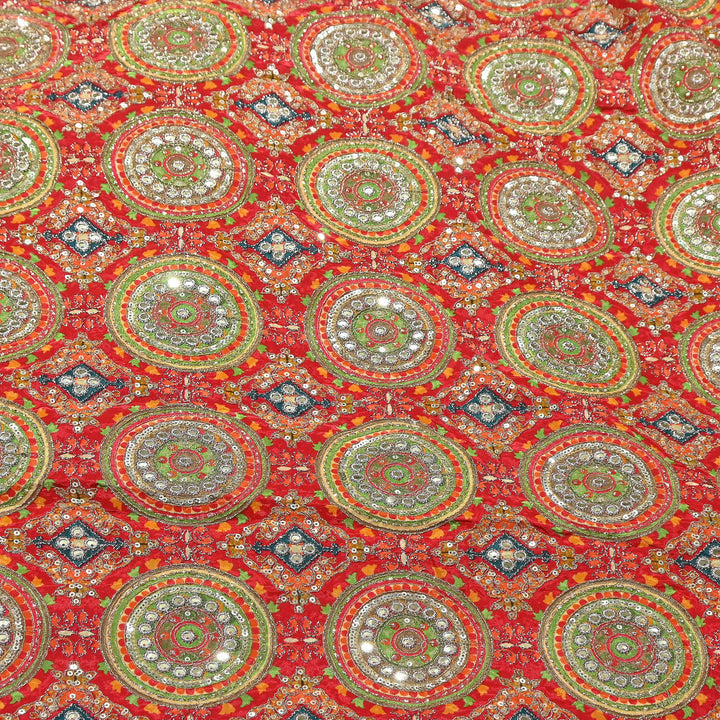 Crepe Position Print Zari & Sequins Embroidery Fabric – Premium Multicolor Designer Fabric| V1157C-5