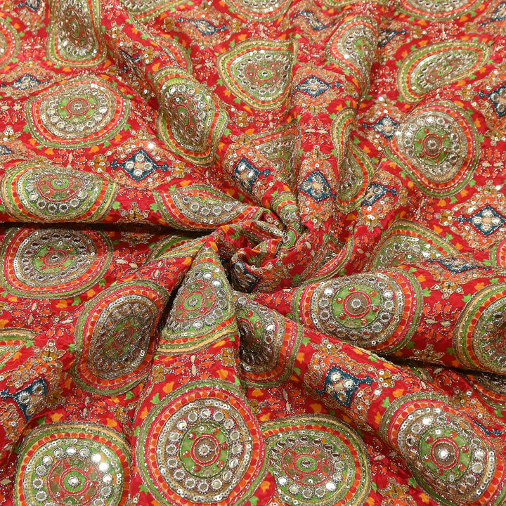 Crepe Position Print Zari & Sequins Embroidery Fabric – Premium Multicolor Designer Fabric| V1157C-5