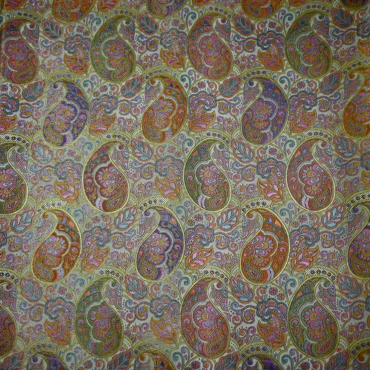 Dola Silk Position Print With Zari Jaquard Fabrics