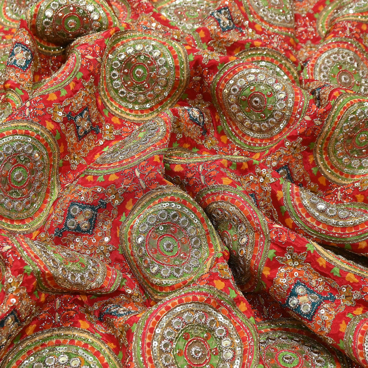 Crepe Position Print Zari & Sequins Embroidery Fabric – Premium Multicolor Designer Fabric| V1157C-5