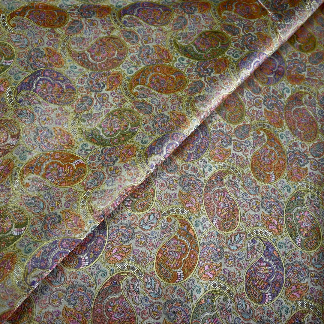 Dola Silk Position Print With Zari Jaquard Fabrics