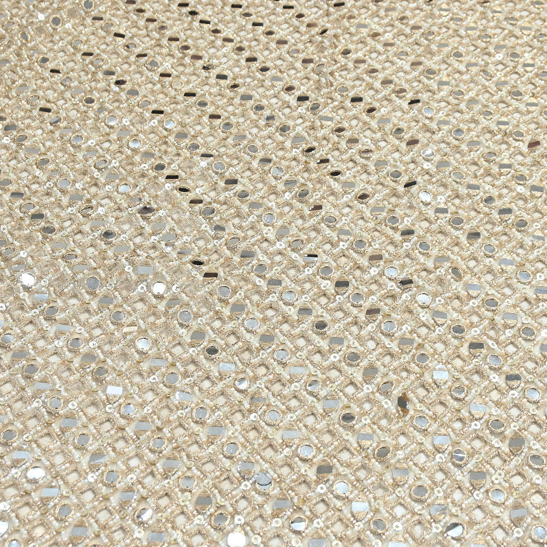 Dyed Net Moti, Mirror & Sequins Embroidery Fabric – Elegant Designer Net Fabric | V3589C-1