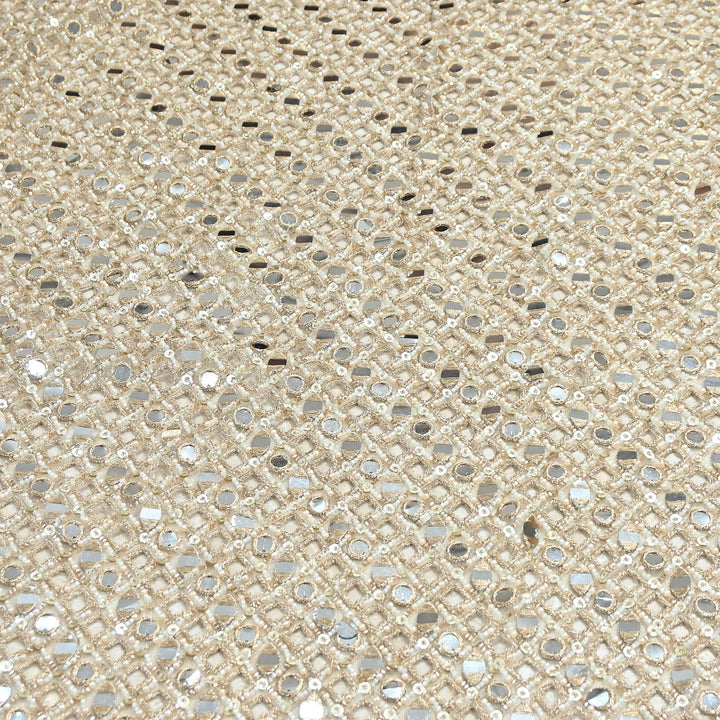 Dyed Net Moti, Mirror & Sequins Embroidery Fabric – Elegant Designer Net Fabric | V3589C-1