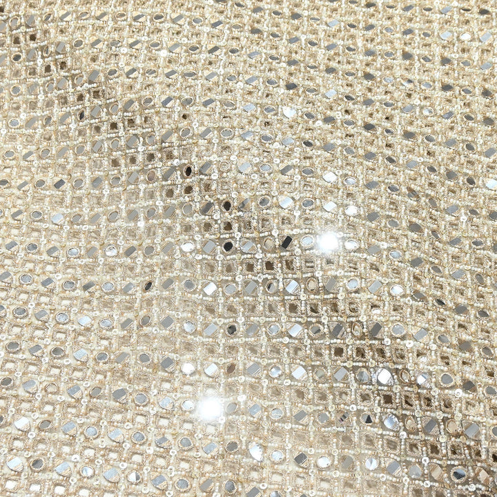 Dyed Net Moti, Mirror & Sequins Embroidery Fabric – Elegant Designer Net Fabric | V3589C-1