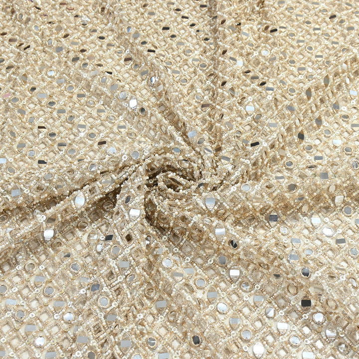 Dyed Net Moti, Mirror & Sequins Embroidery Fabric – Elegant Designer Net Fabric | V3589C-1