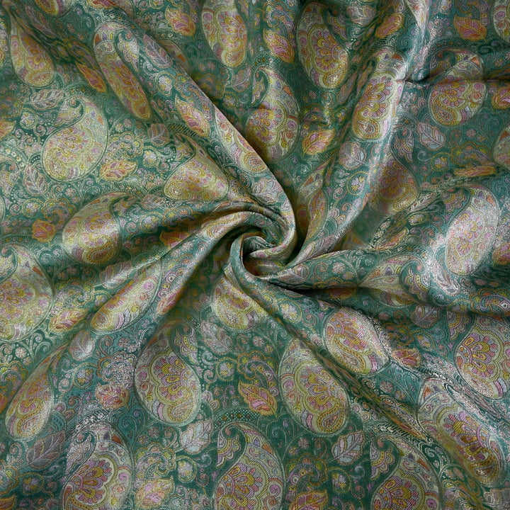 Dola Silk Position Print With Zari Jaquard Fabrics