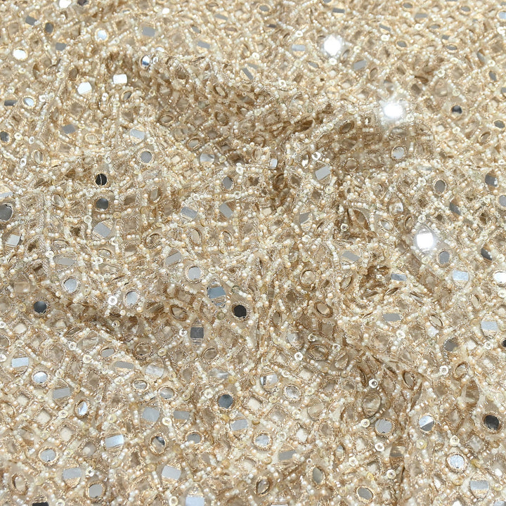 Dyed Net Moti, Mirror & Sequins Embroidery Fabric – Elegant Designer Net Fabric | V3589C-1