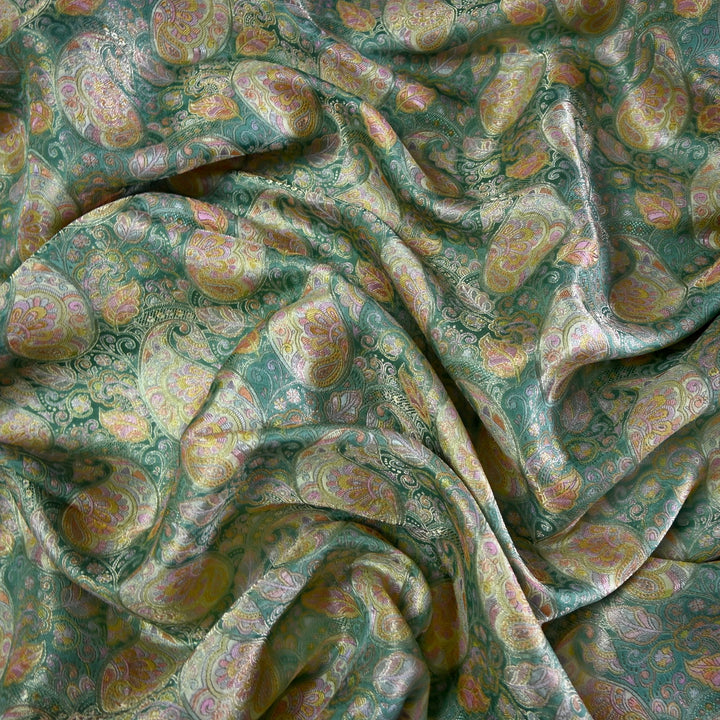 Dola Silk Position Print With Zari Jaquard Fabrics