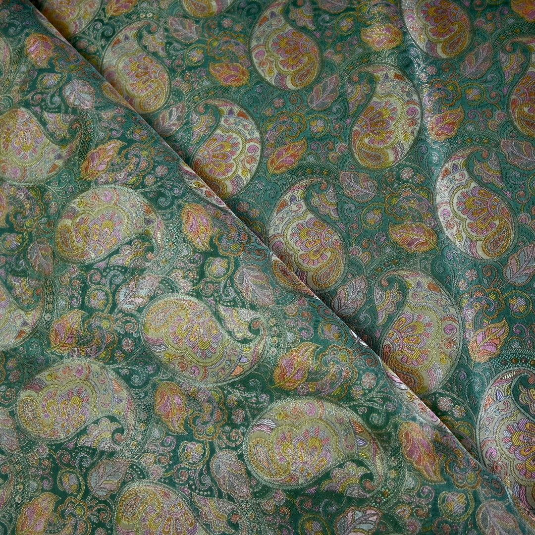 Dola Silk Position Print With Zari Jaquard Fabrics