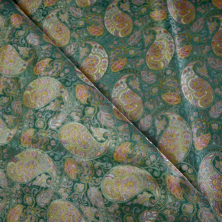 Dola Silk Position Print With Zari Jaquard Fabrics