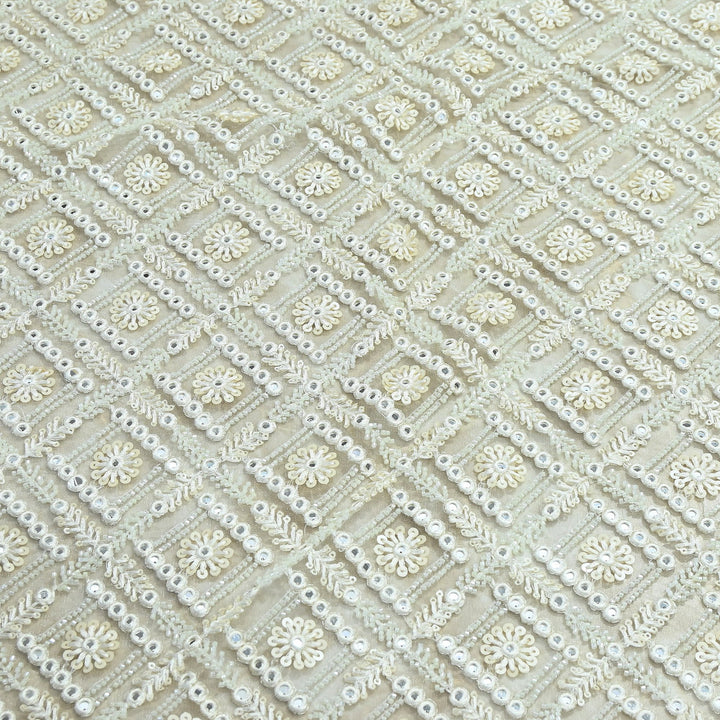 Dyeable Net Moti & Mirror Embroidery Fabric – Premium Designer Net Material | KF2831