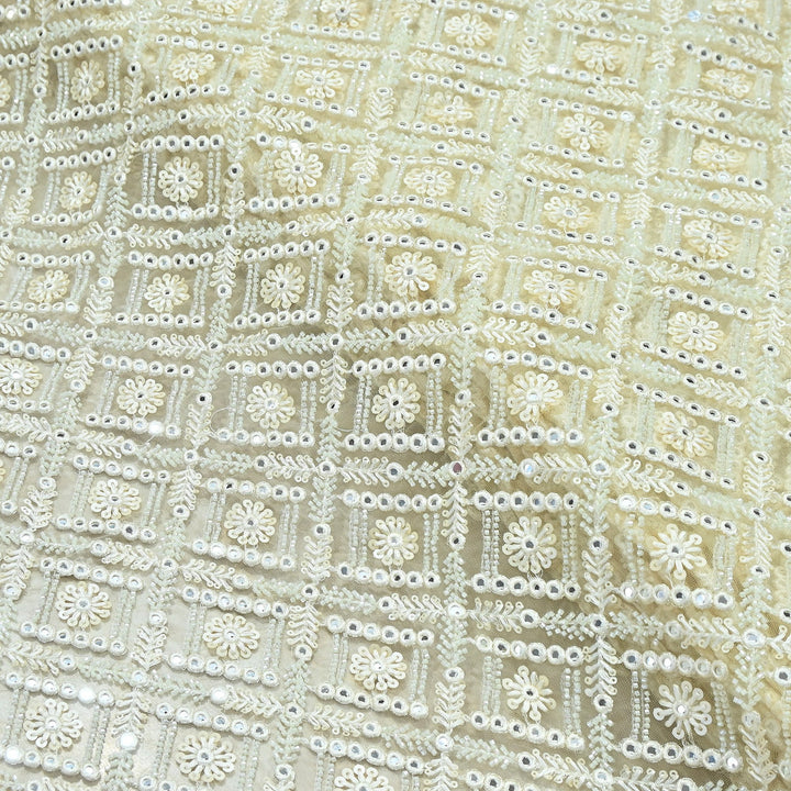 Dyeable Net Moti & Mirror Embroidery Fabric – Premium Designer Net Material | KF2831