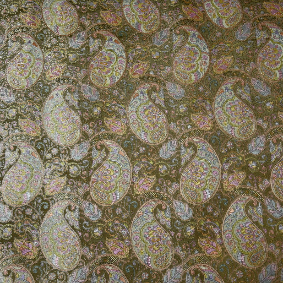 Dola Silk Position Print With Zari Jaquard Fabrics