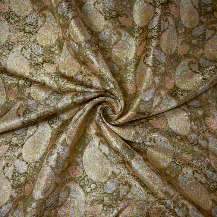 Dola Silk Position Print With Zari Jaquard Fabrics