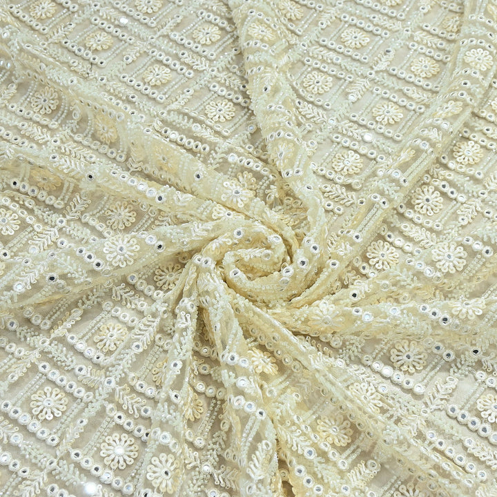 Dyeable Net Moti & Mirror Embroidery Fabric – Premium Designer Net Material | KF2831