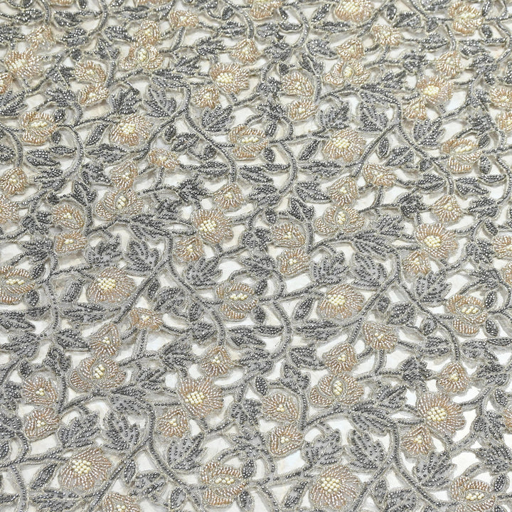 Dyed Net Cutwork Moti & Sequins Embroidery Fabric – Premium Designer Net Material| KF2805-1