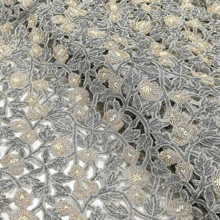 Dyed Net Cutwork Moti & Sequins Embroidery Fabric – Premium Designer Net Material| KF2805-1