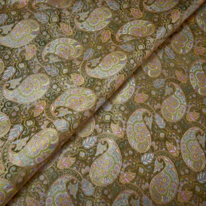 Dola Silk Position Print With Zari Jaquard Fabrics