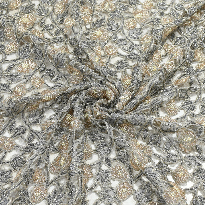 Dyed Net Cutwork Moti & Sequins Embroidery Fabric – Premium Designer Net Material| KF2805-1