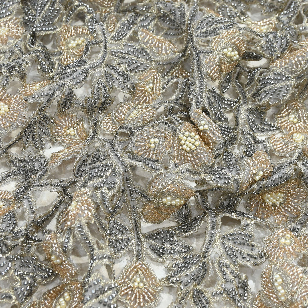 Dyed Net Cutwork Moti & Sequins Embroidery Fabric – Premium Designer Net Material| KF2805-1