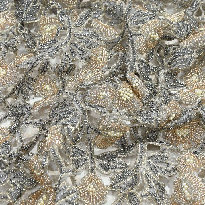 Dyed Net Cutwork Moti & Sequins Embroidery Fabric – Premium Designer Net Material| KF2805-1