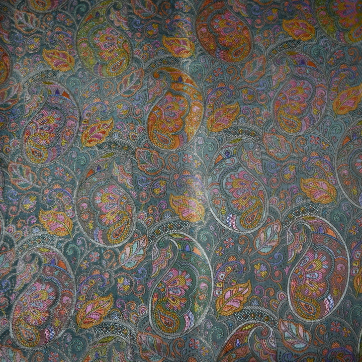 Dola Silk Position Print With Zari Jaquard Fabrics