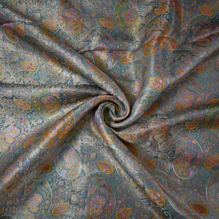 Dola Silk Position Print With Zari Jaquard Fabrics