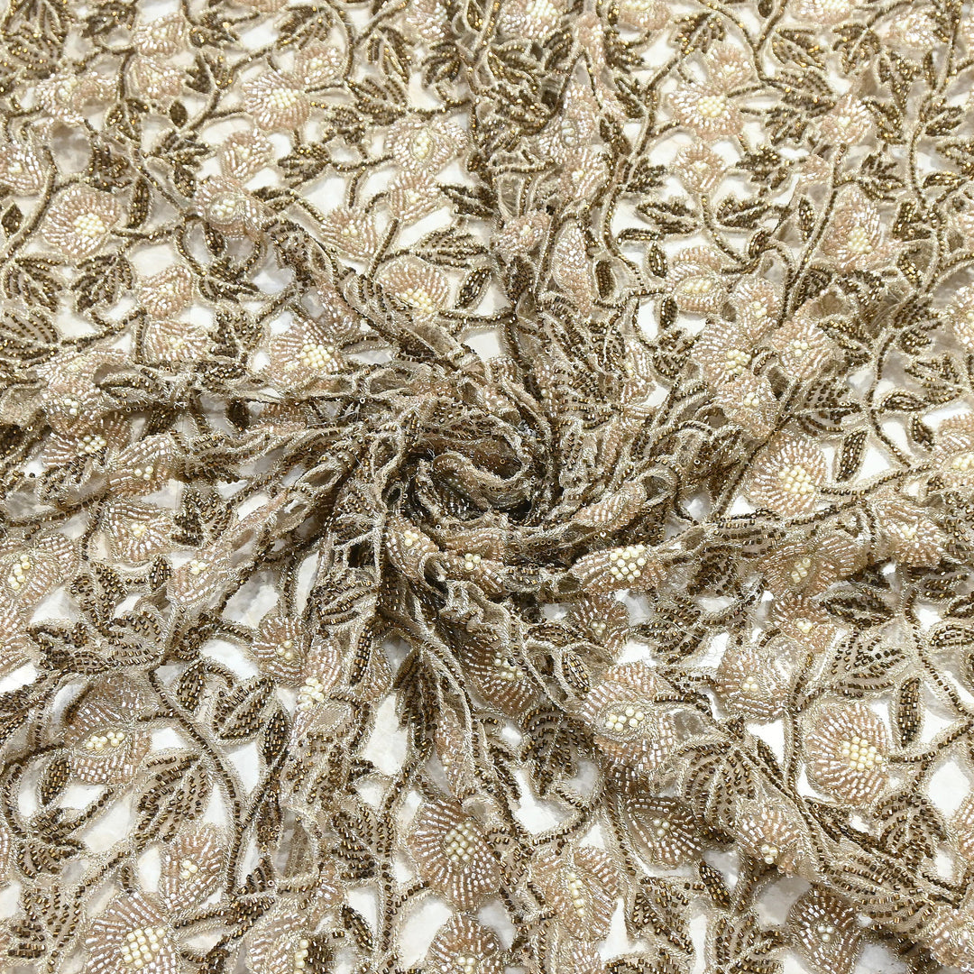 Dyed Net Cutwork Moti & Sequins Embroidery Fabric – Premium Designer Net Material| KF2805-2