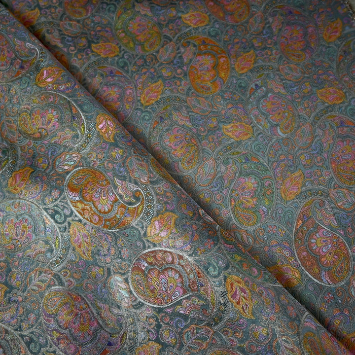 Dola Silk Position Print With Zari Jaquard Fabrics